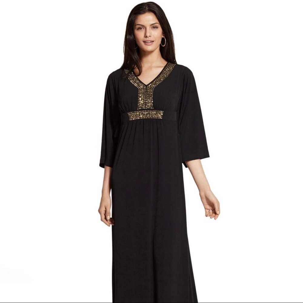 Chico’s Embellished Neck Caftan Dress Style #570126391